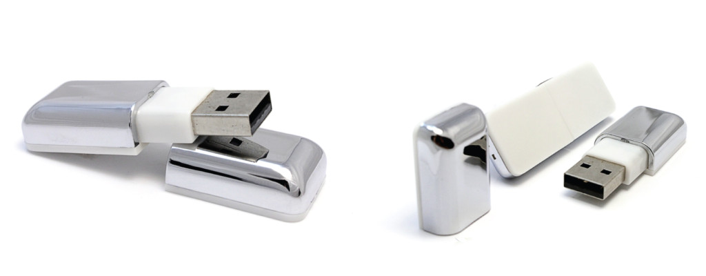 P27 флешка пластиковая комбинированная поверхность для печати пластик белый и пластик хромированный,